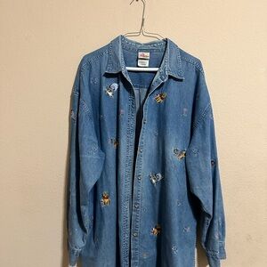 Disney Winnie The Pooh Embroidered Denim Shirt Vintage